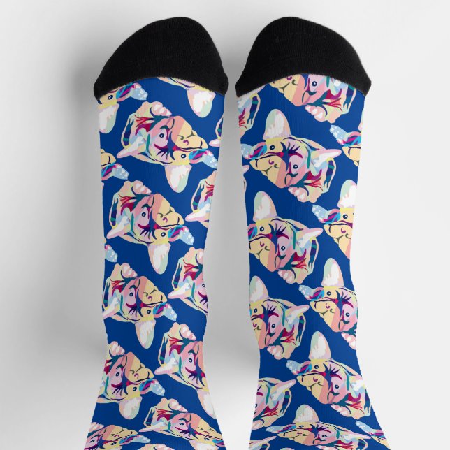 French Bulldog linear grid pattern  Socks (Top)