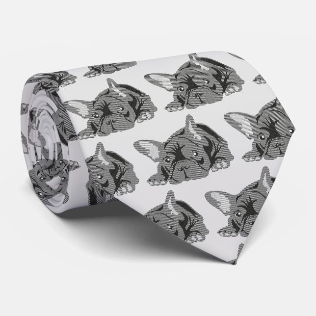 French Bulldog Lines Neck Tie (Rolled)