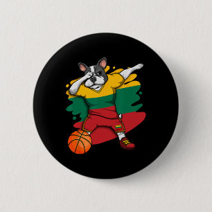 French Bulldog Lithuania Basketball Fan Jersey Spo Button