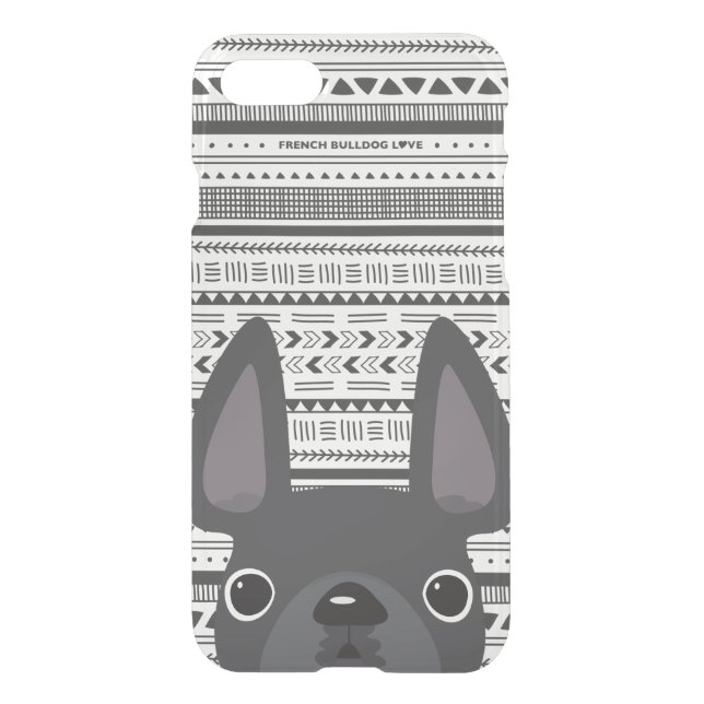 French Bulldog Love Geometric Case Grey Mono (Back)