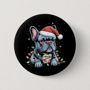 French Bulldog Lover Frenchie Christmas Hat Xmas Button