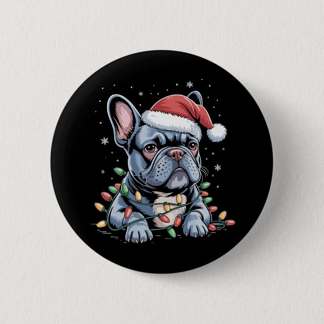 French Bulldog Lover Frenchie Christmas Hat Xmas  Button (Front)