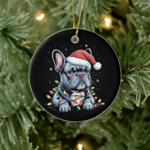 French Bulldog Lover Frenchie Christmas Hat Xmas Ceramic Ornament