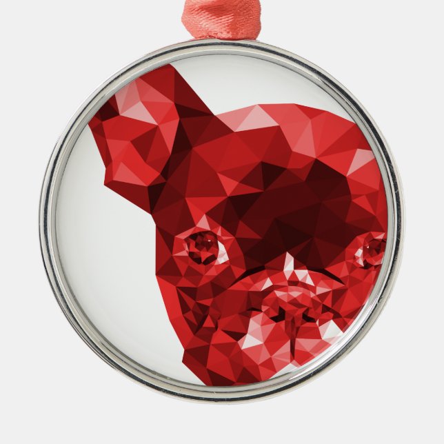 French Bulldog Low Poly Art in Red Metal Ornament (Front)
