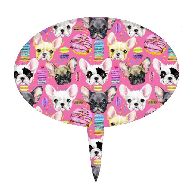 French Bulldog Macaron Pattern Cake Topper (Front)