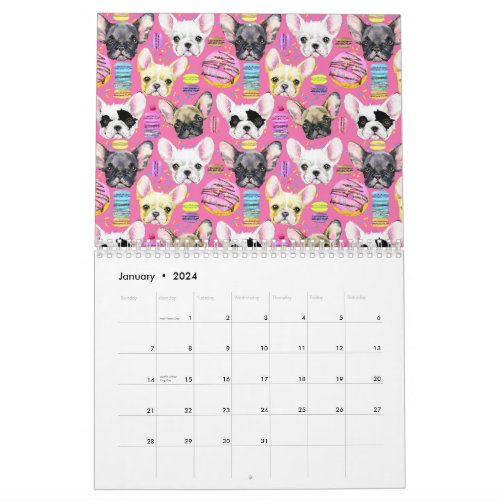 French Bulldog Macaron Pattern Calendar