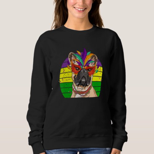 French Bulldog Mardi Gras Party Dog Mask Beads Sweatshirt