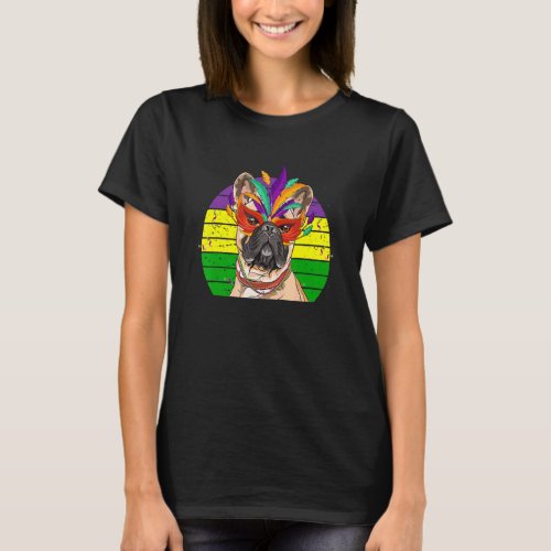 French Bulldog Mardi Gras Party Dog Mask Beads T_Shirt