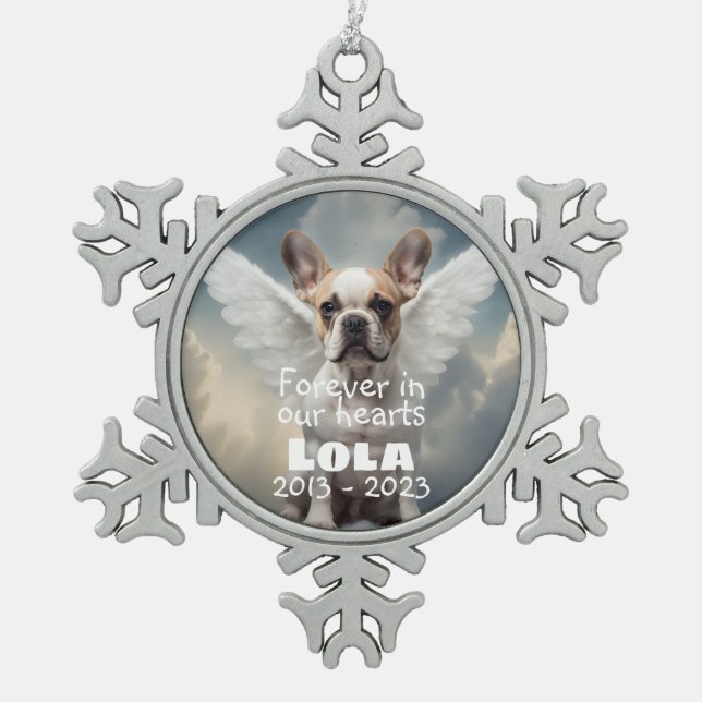 French Bulldog Memorial Snowflake Pewter Christmas Ornament (Front)