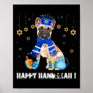 French Bulldog Menorah Hat Happy Chanukah Hanukkah Poster