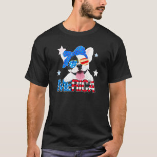 French Bulldog Merica American Flag Bandana 4th Of T-Shirt