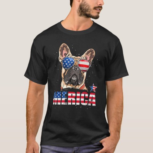 French Bulldog Merica Usa Flag 4th Of July Dog Pup T_Shirt