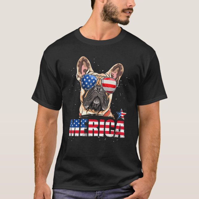 French Bulldog Merica Usa Flag 4th Of July Dog Pup T-Shirt (Front)