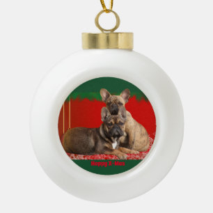 French Bulldog Merry Christmas Bulldog Ceramic Ball Christmas Ornament