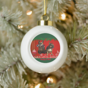 French Bulldog Merry Christmas Bulldog Ceramic Ball Christmas Ornament