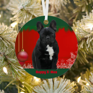 French Bulldog Merry Christmas Bulldog Metal Ornament