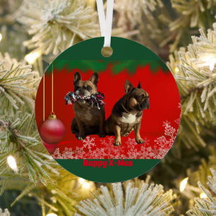 French Bulldog Merry Christmas Bulldog Metal Ornament