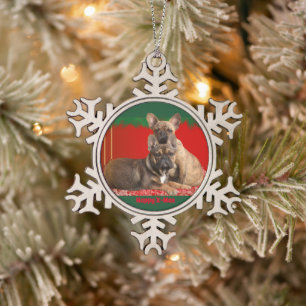 French Bulldog Merry Christmas Bulldog Snowflake Pewter Christmas Ornament