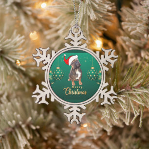 French Bulldog Merry Christmas Snowflake Pewter Christmas Ornament