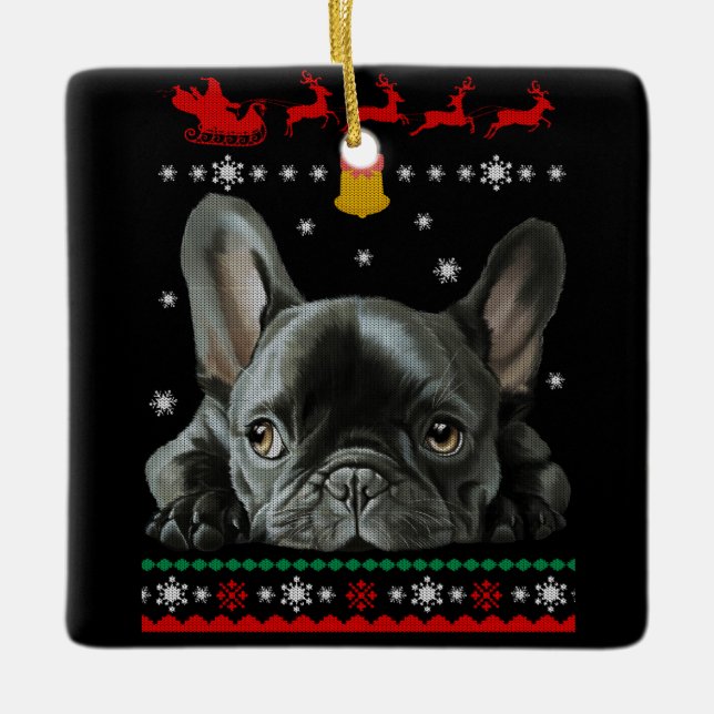 French Bulldog | Merry Christmas With Frenchie Ceramic Ornament (Front)