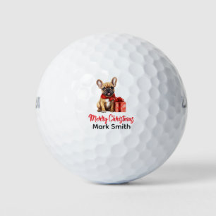 French Bulldog Merry Christmas with Golfer Name Golf Balls