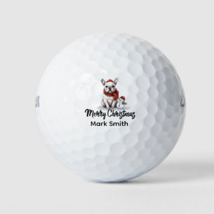French Bulldog Merry Christmas with Golfer Name Golf Balls
