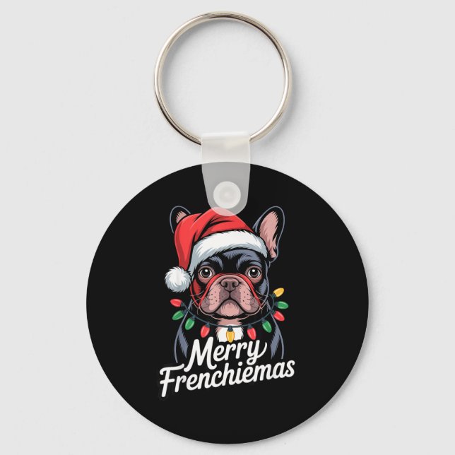 French Bulldog Merry Frenchiemas Santa Hat Christm Keychain (Front)