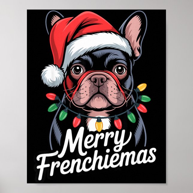 French Bulldog Merry Frenchiemas Santa Hat Christm Poster (Front)