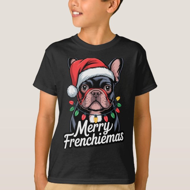 French Bulldog Merry Frenchiemas Santa Hat Christm T-Shirt (Front)