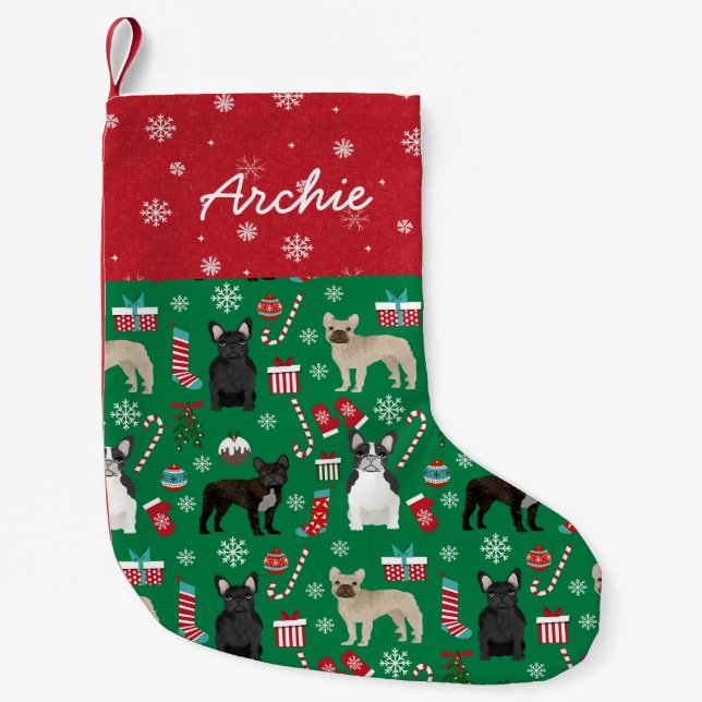 French Bulldog Mixed dog name Small Christmas Stocking (Front)