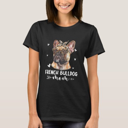 French Bulldog Mom Leopard Print Dog Lovers T_Shirt