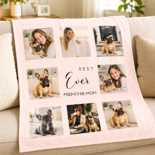 French Bulldog Mom Mother Pink Photo Collage Fleece Blanket