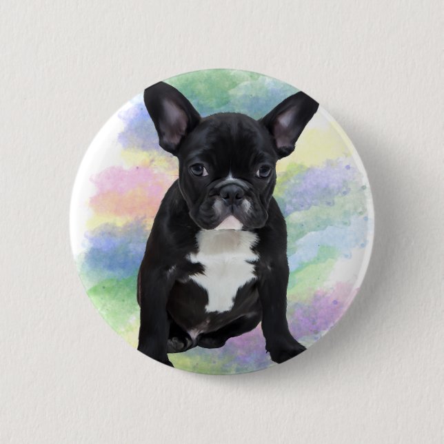 French Bulldog Mom Water Color Oil Painting Art Button (Front)