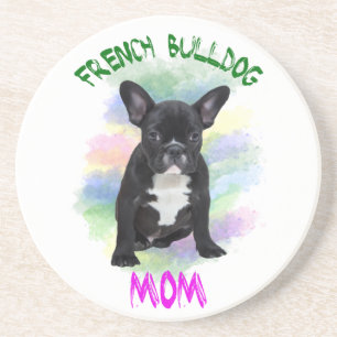 French Bulldog Mom Water Color Oil Painting Art Drink Coaster