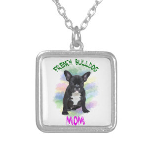 French Bulldog Mom Water Color Oil Painting Art Silver Plated Necklace