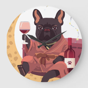 French Bulldog Mom Wine Night Large Clock