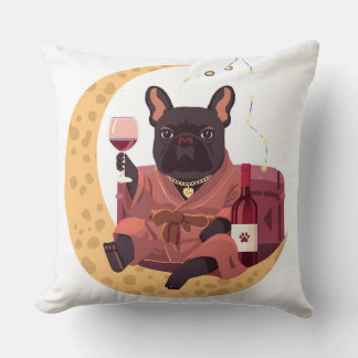 French Bulldog Mom Wine Night Throw Pillow