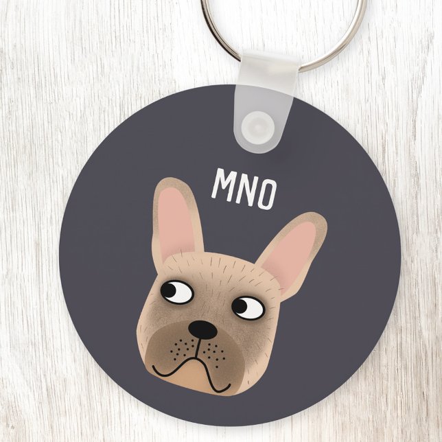 French Bulldog Monogram Keychain (Monogram initials personalized French Bulldog fun aluminium keyring keychain)