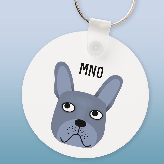 French Bulldog Monogram Keychain (Monogram initials French Bulldog personalized aluminium keyring keychain)