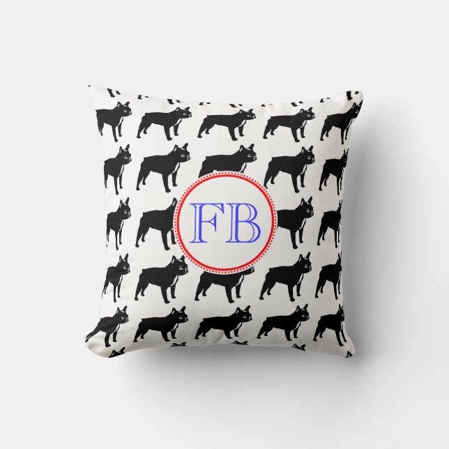 French Bulldog Monogram Throw Pillow (Front)