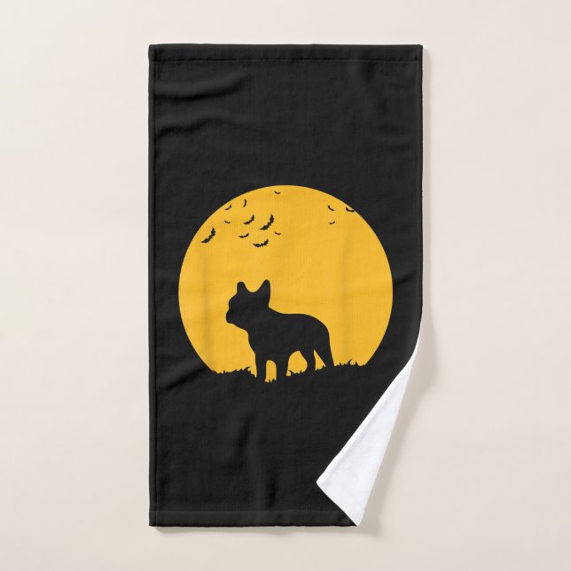 french bulldog moon  halloween inspired design hand towel  (Hand Towel)