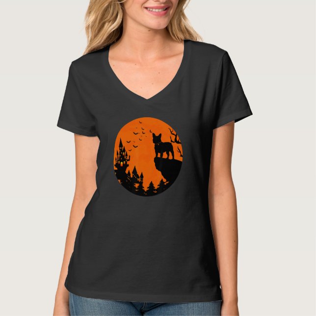 French Bulldog Moon Scary Halloween Costumes For D T-Shirt (Front)