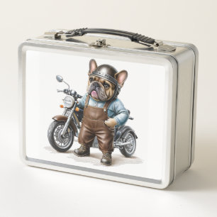French Bulldog Motorcycle Father's Day Bulldog Metal Lunch Box