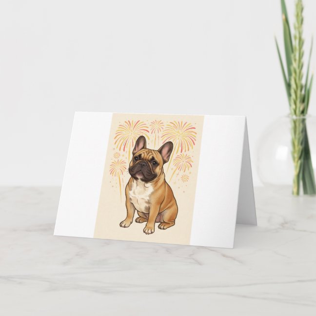 French Bulldog New year fireworks Greeting Card