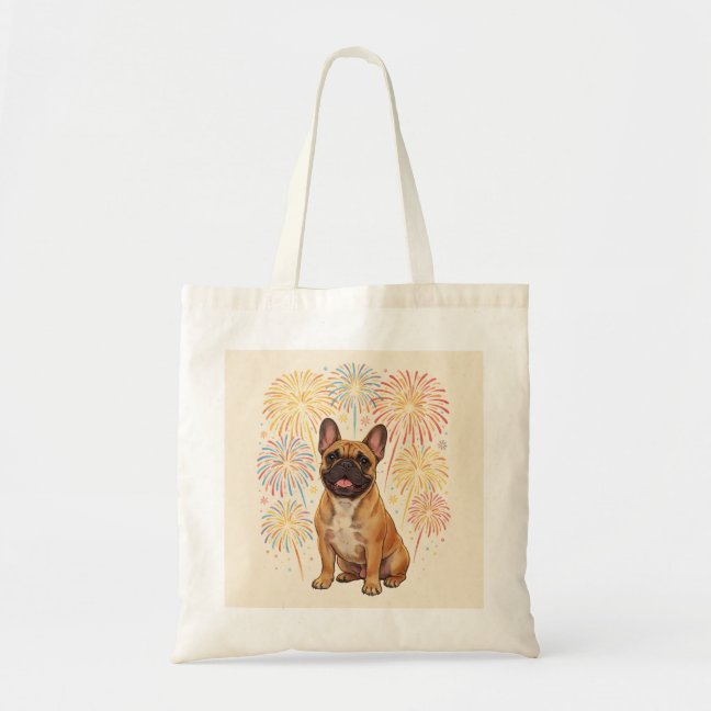 French Bulldog New year fireworks Tote Bag