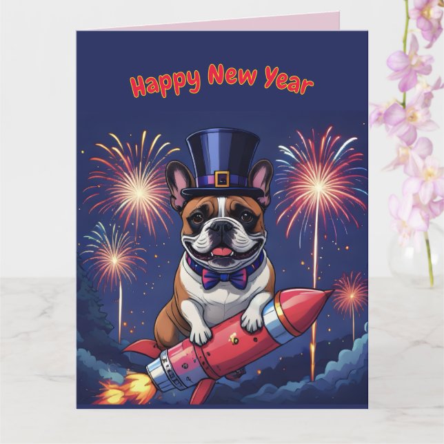 French Bulldog New Year French Bulldog Card (Orchid)