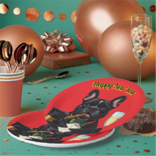 French Bulldog New Year Paper Plates