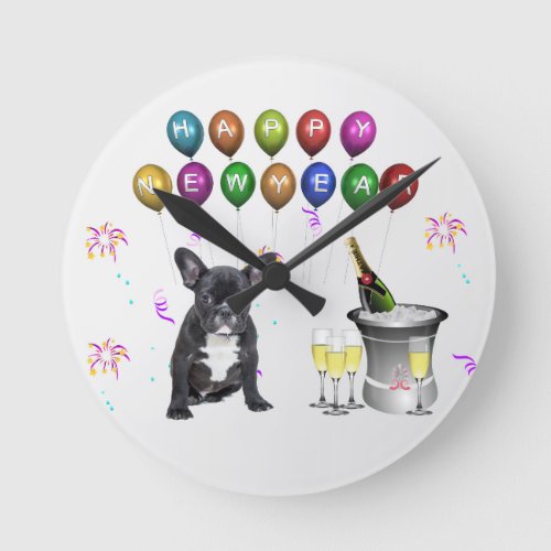 French Bulldog New Year Round Clock