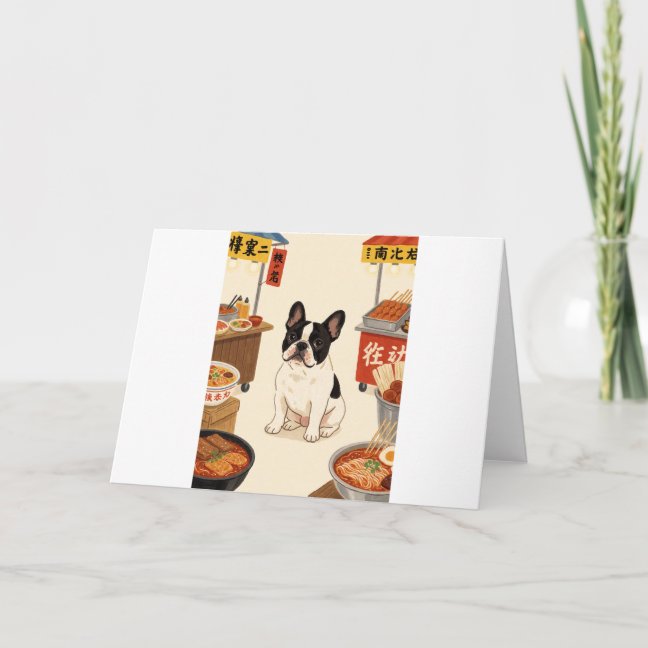 French Bulldog Night market food Greeting Card
