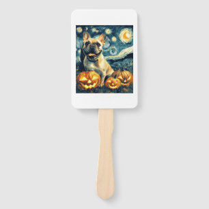 French Bulldog of van gogh starry night halloween Hand Fan